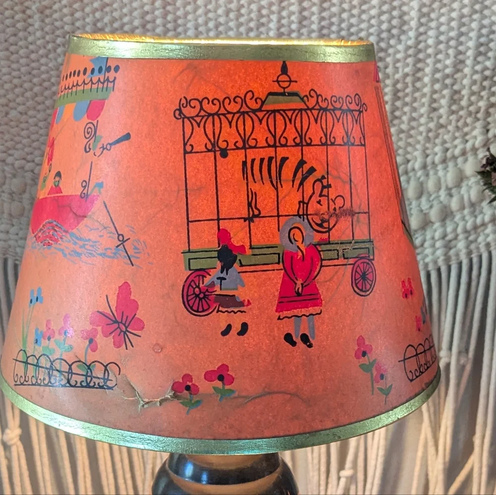 Vintage Paper Kids Lampshade w/ Gold Trim – Animal & Bird Illustrations – 6
